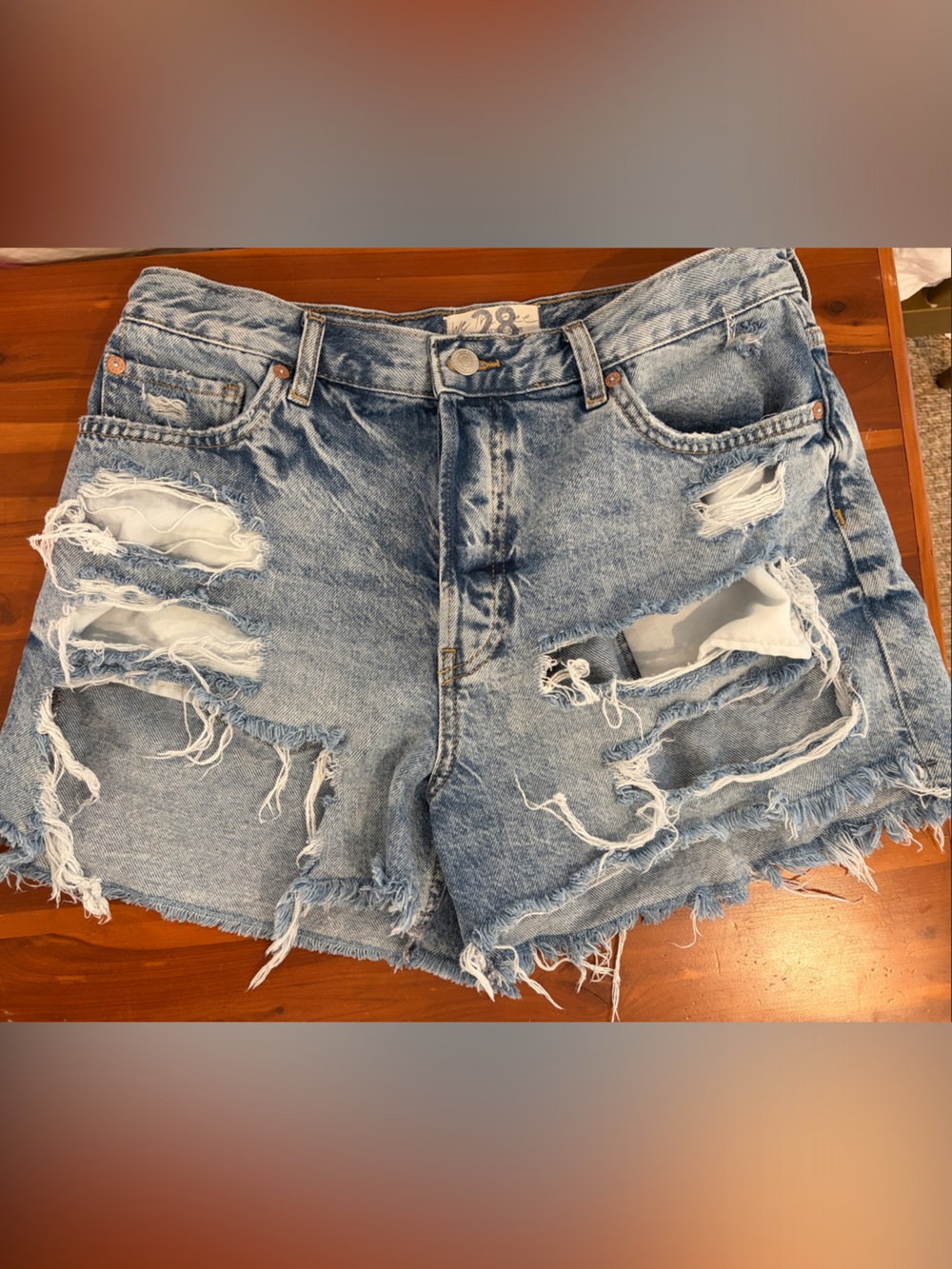 Free People Maggie Mid-Rise Light Wash Distressed Denim Shorts